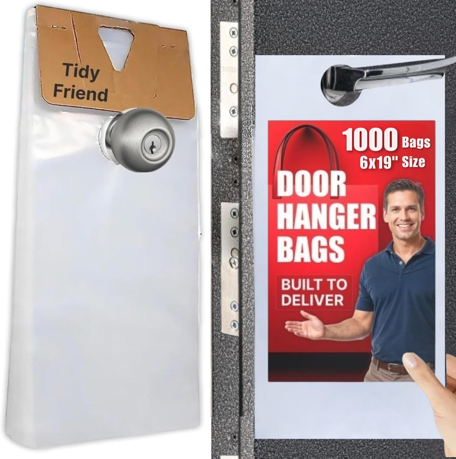 Skywin Plastic Door Hanger Bags 6” x 19” (1000 Pack), Clear Door Hanger Bags Protects Flyers, Brochures, Printed Materials - Waterproof and Secure for Outdoor Use