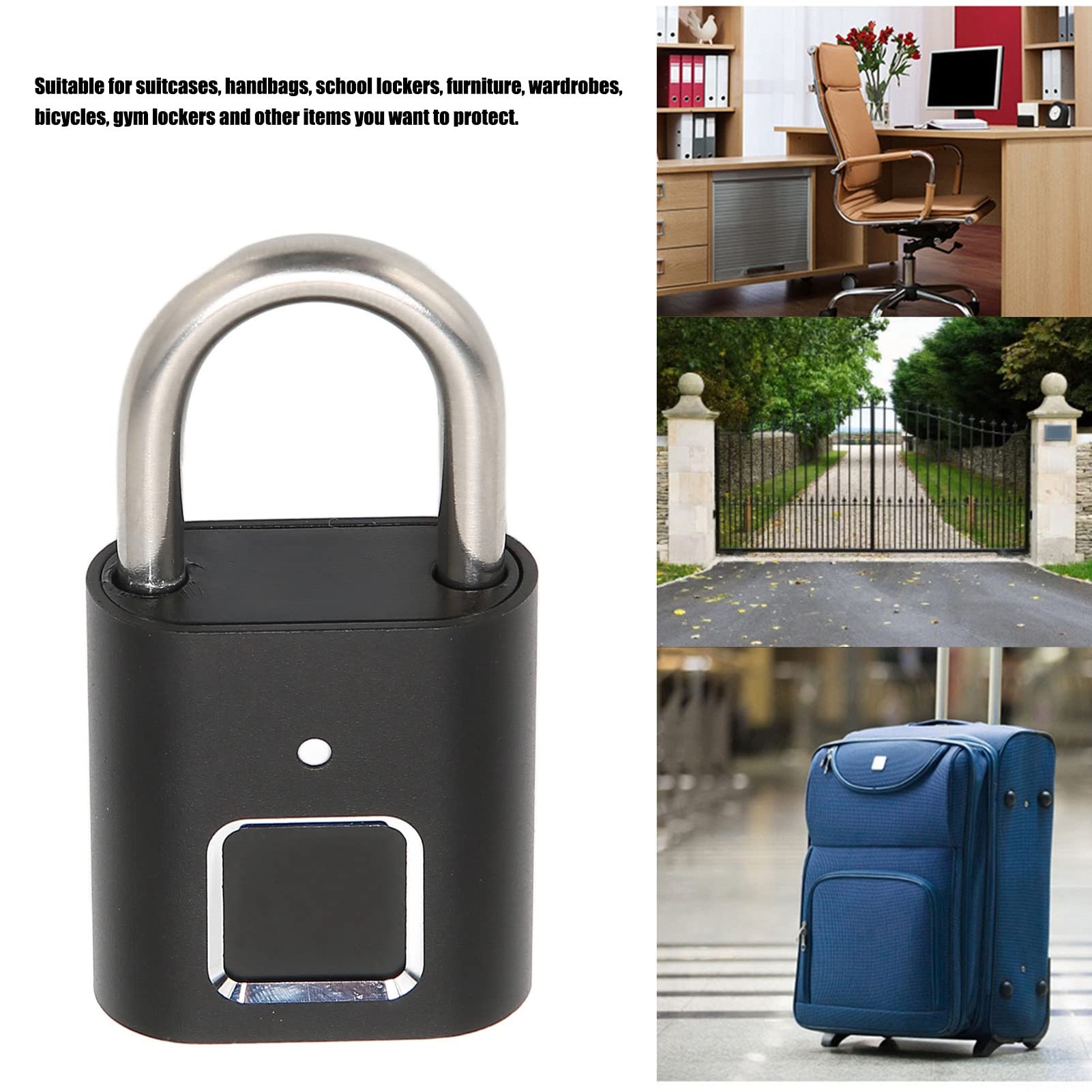 Inteligentna kłódka z czytnikiem linii papilarnych, zabezpieczenie biometryczne blokada cyfrowa Wodoszczelne ładowanie USB do walizek Torebki Szafki szkolne