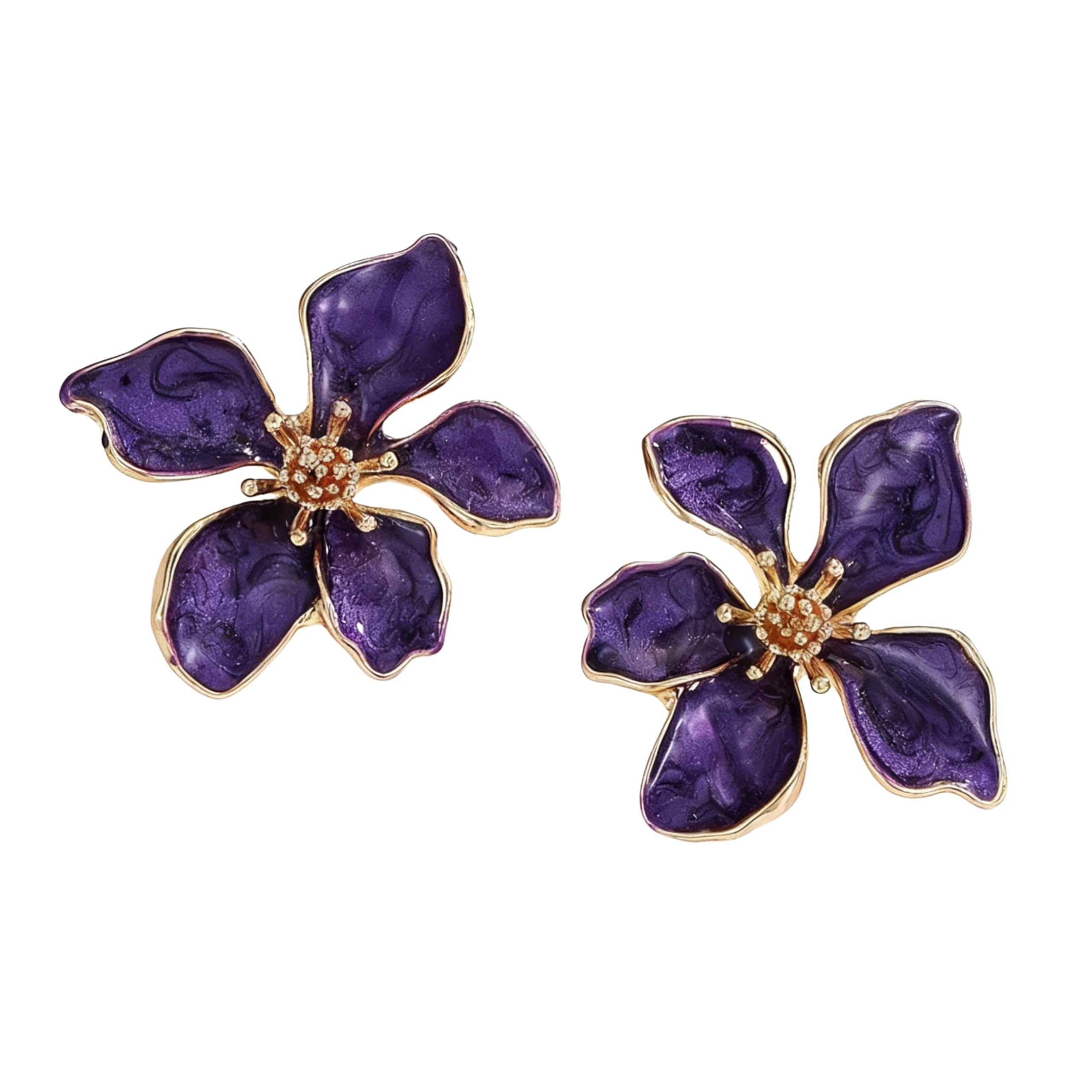 Amethyst Petal Luxe Gold Plated Purple Floral Stud Earrings for Women | Enamel Designer Statement Flower Studs | Lightweight Artificial Jewellery-image-22