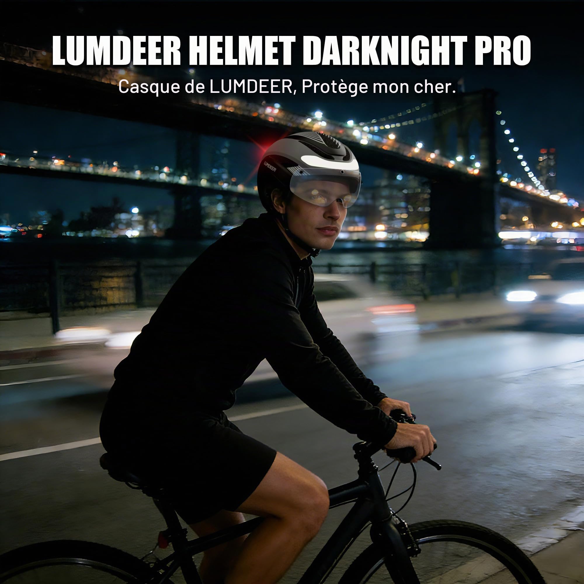 LUMDEER Casque de vélo pour adultes hommes et femmes – Casque de vélo avec lumières avant et arrière, clignotants et feux de freinage, visière photochromique, casque de vélo urbain pour scooter
