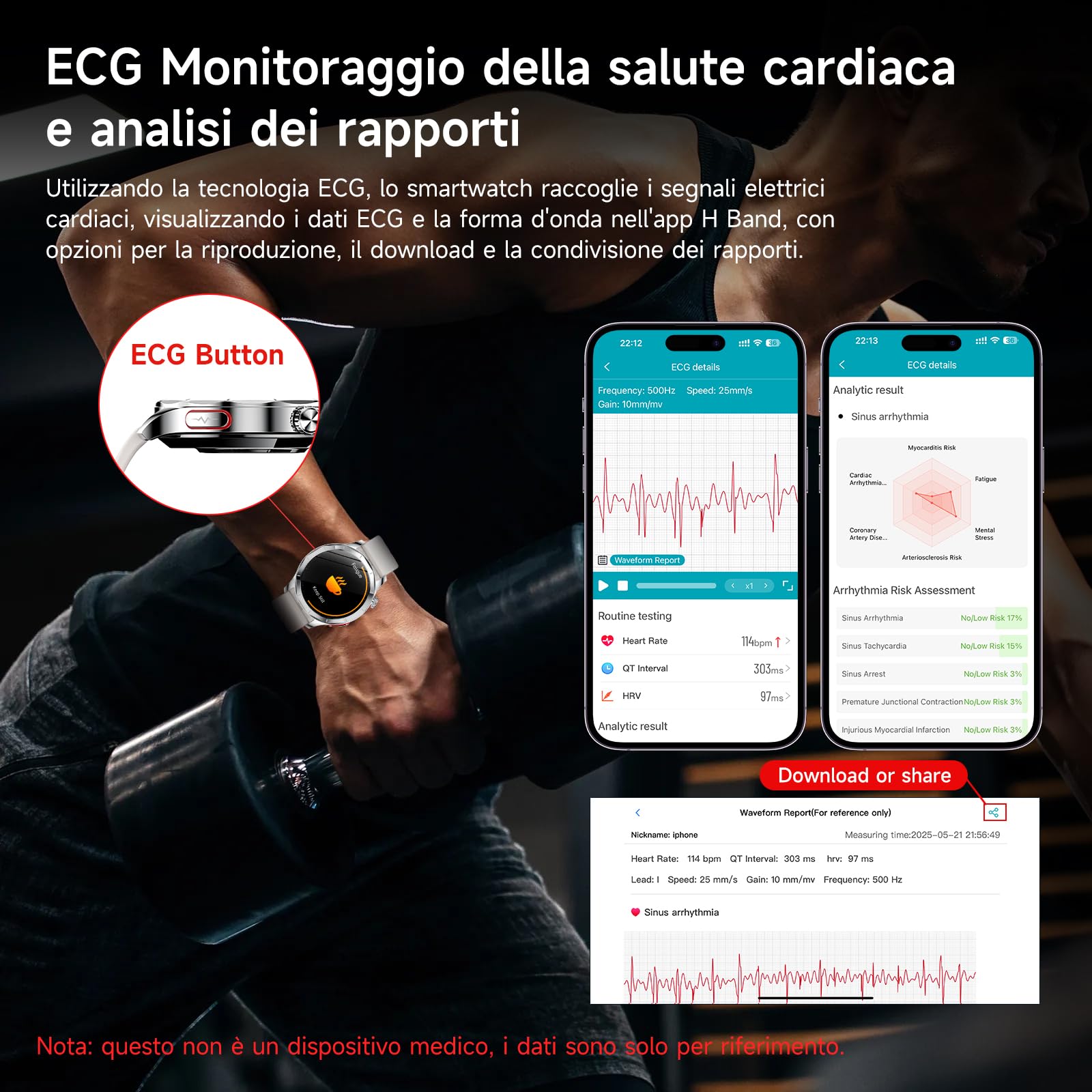 YUPENG Smartwatch ECG Uomo, 1.43" AMOLED Orologio 𝐆li𝐜𝐞m𝐢𝐚/HRV//Acido Urico/Lipidi, 24H Pressione Sanguigna, Cardiofrequenzimetro, Sonno, Chiamate, SOS, IP68 Fitness Tracker per Android e iOS