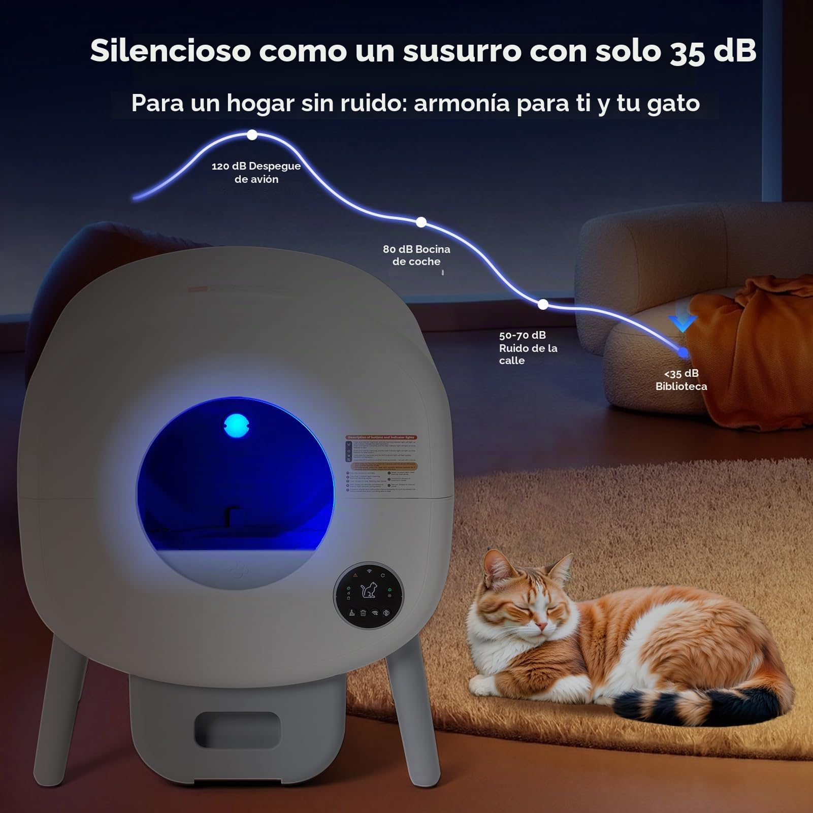 Fsitego Caja de arena autolimpiable extragrande para varios gatos con alfombrilla, robot de eliminación sin olor con control de aplicación y luz