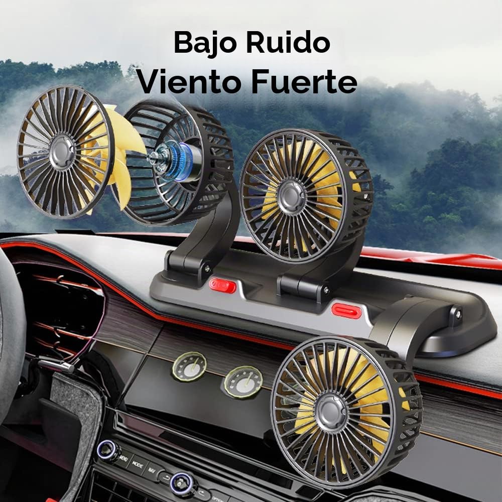 Riloer 12V ventilador para coche, Ventilador de aire de verano de tres cabezas, Ventilador Circulador de Aire de Rotación de 360 °, encendedor de cigarrillos Ajuste de dos velocidades