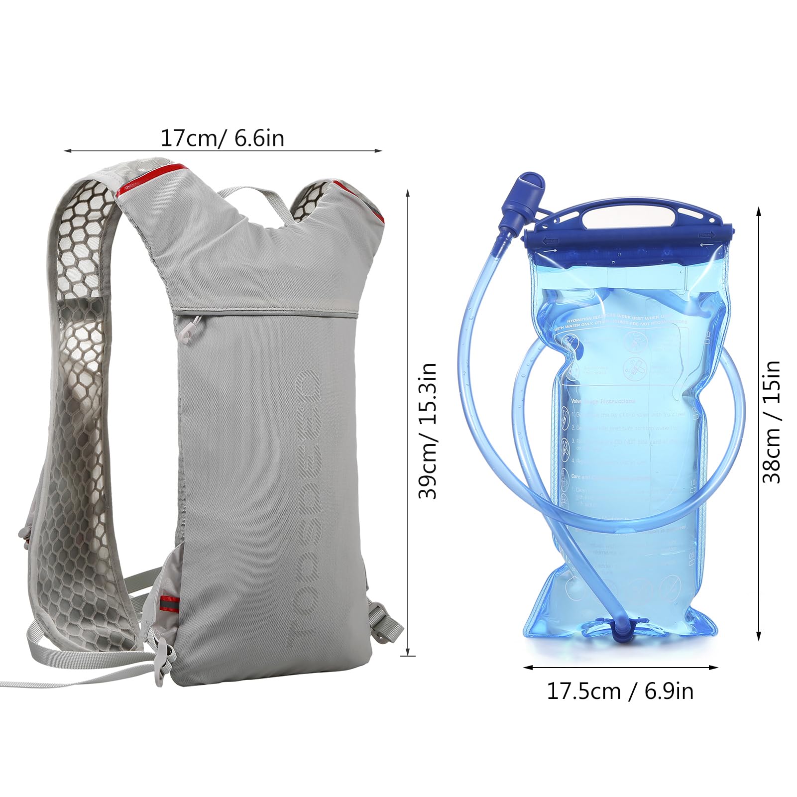 Lixada Léger Sac à Dos Hydratation 5L Sac à Dos de Course Sac à Dos d'hydratation Grande capacité en Plein air Sac à Dos d'équitation Léger pour la Course (Gris avec réservoir d'hydratation)