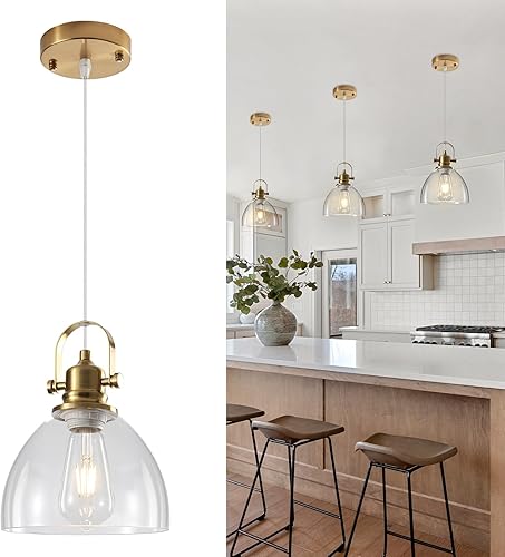 Luces colgantes de cristal para isla de cocina, 7.5 pulgadas, luces colgantes de vidrio dorado de 7.5 pulgadas, 1 unidad, lámpara colgante moderna