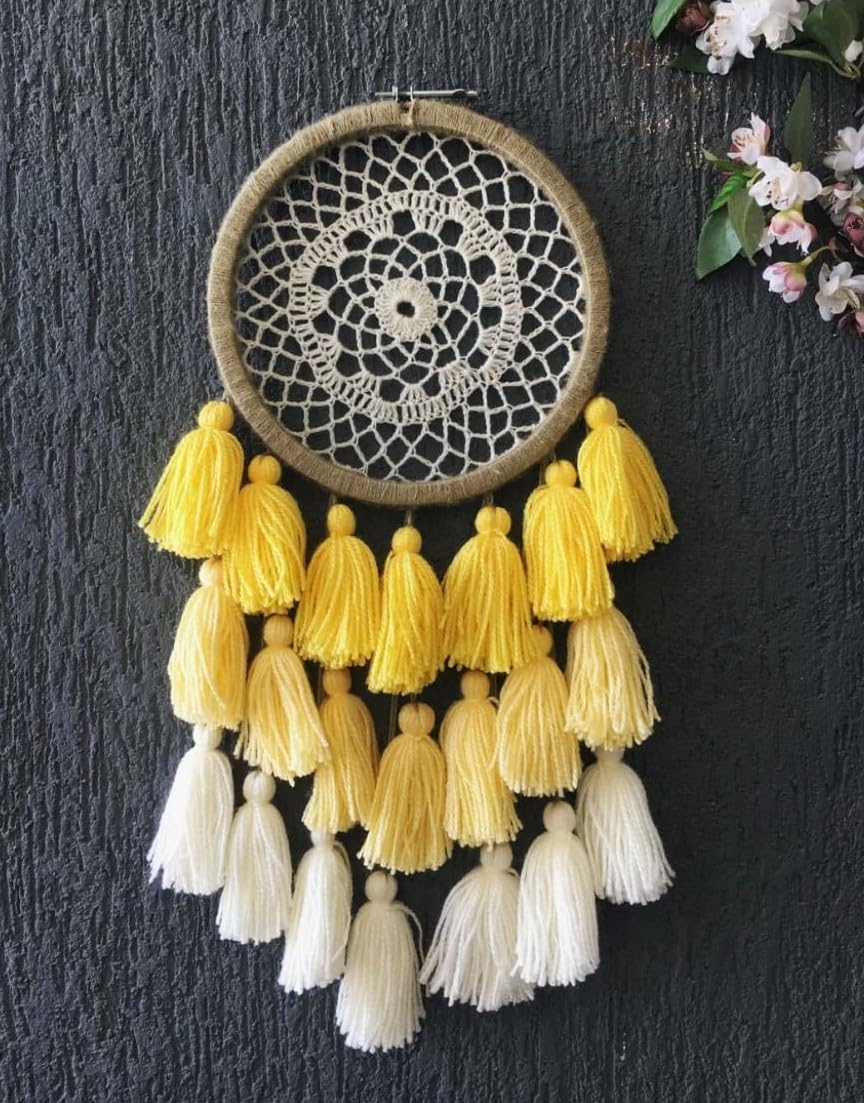 Kavya Craft Present Crotches B Style Dream Catcher Wall Hanging for Home Decoration Craft Material (Lemon)-image-18