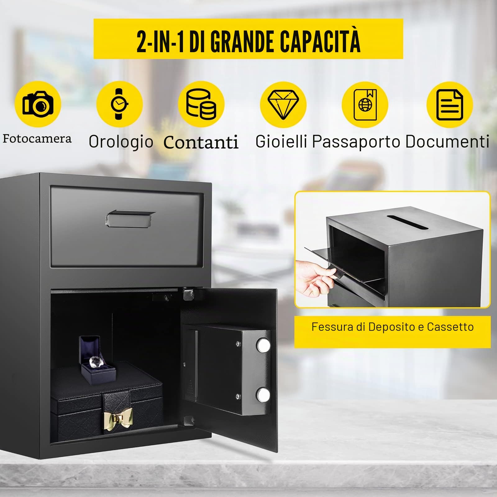 VEVOR Cassaforte da Armadio 36x30x45CM, da Mobile Con Slot di Rilascio, da Cassetto in Acciaio, Elettronica Con Borsa per Documenti Ignifuga, per Gioielli, Contanti