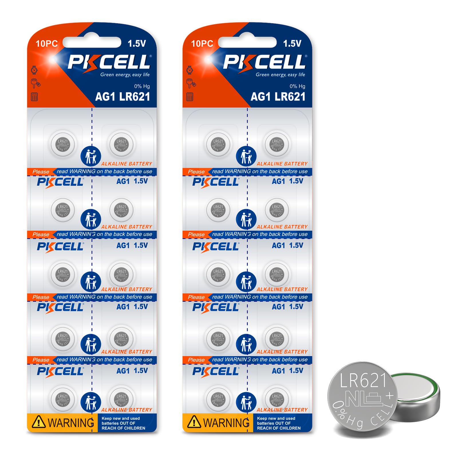 PKCELL 20 Pack SR621sw Watch Battery AG1 Battery 1.5V LR621 363 364 Watch Batteries