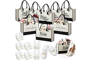 8 Pcs Bride Canvas Tote Bags and 8 Pairs Women's Bride Slippers...