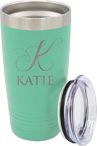 My Personal Memories Vasos de acero inoxidable con aislamiento personalizado de doble pared para viaje, con monograma y grabado (20 onzas, azul Azul