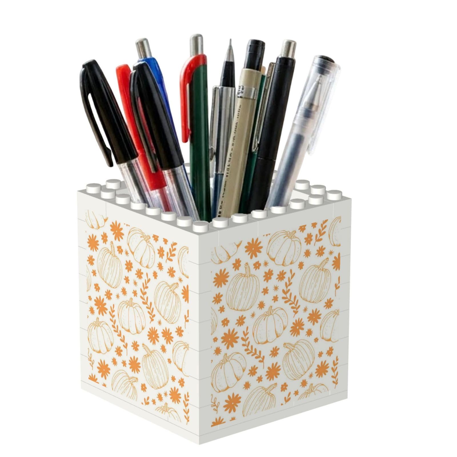 Poadnly Autumn Pumpkin Flower Leaf, Pen Pot Pencil Holder for Office Home School, Compact Desk Organiser for Office Stationery