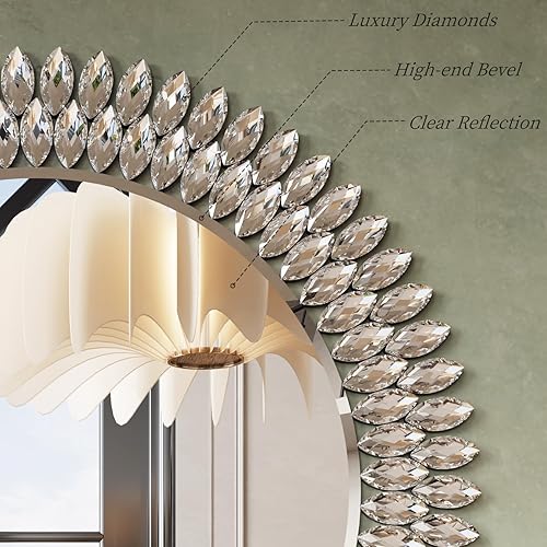 Miniatura 3 de Kelly Miller Espejo redondo de baño para pared, moderno espejo de pared de 32 pulgadas, espejo decorativo de lujo, espejo de diamante para baño