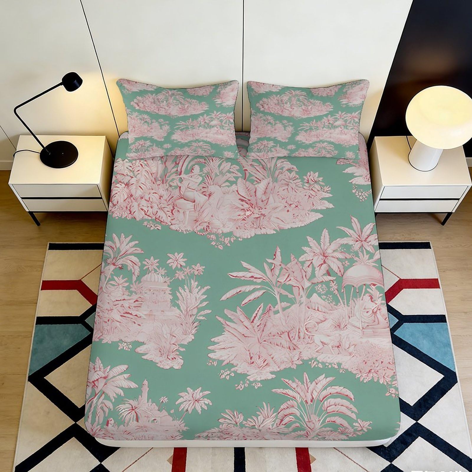 Jqzkxnhpbr Style-2 3D Printed Tropical Forest Fitted Sheet Microfiber Soft Breathable Pastel Botanical Bed Cover Bedroom Decor 90X200x25cm
