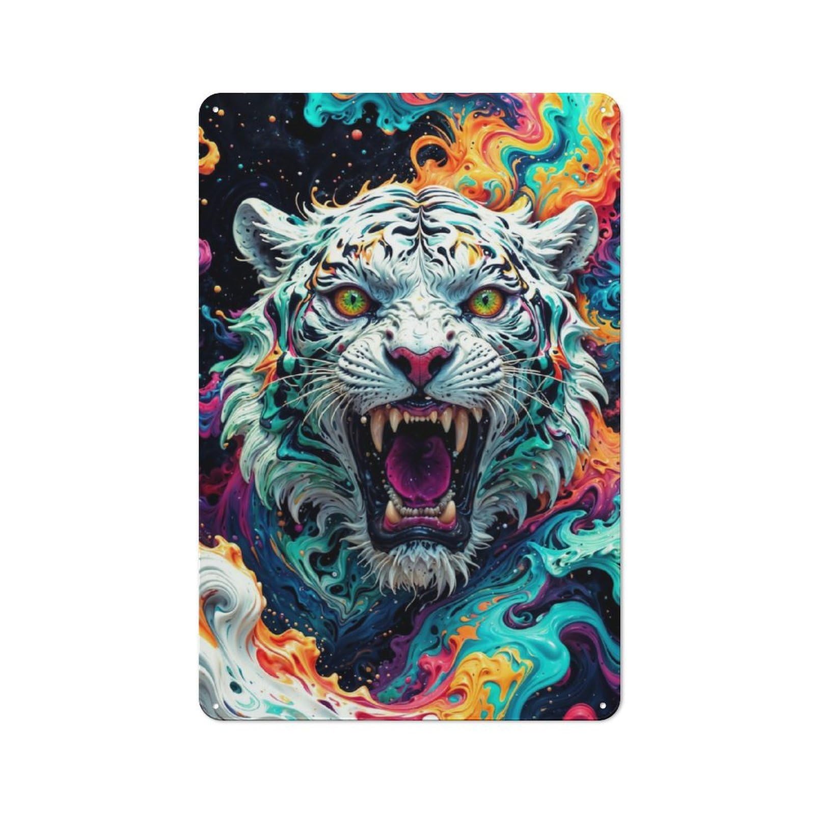 Junmoney The White Tiger Retro Metal Sign 30X20cm For Garage Wall, For Home Interiors And Metal Sign Collectors