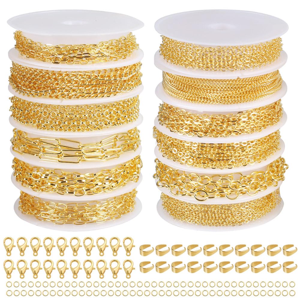 Catene d'oro per la creazione di gioielli, catene per gioielli sfuse placcate in oro set di gioielli accessori per collane fai da te