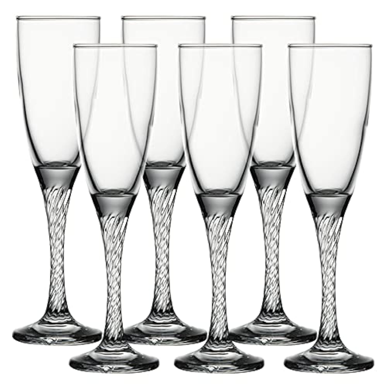 Twist Stem Glass from The Original Pasabahce from Turkey | Stylish, Elegant & Durable Wine & Champagne Flute Glassware | Perfect for House Parties & Restaurants | (150 ml, 6 Pcs) Transparent