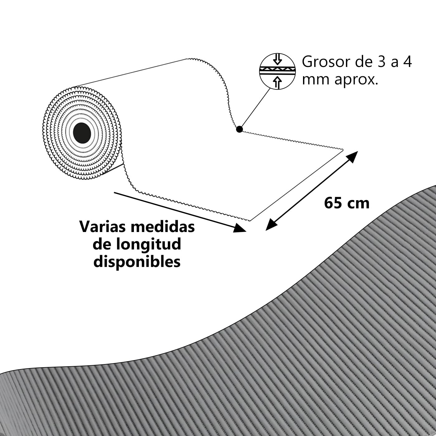 MERCURY TEXTIL- Alfombrilla Antideslizante de Goma Eva Protección de Cajones, Estantes Anchura de 65cm, Alfombrilla Impermeable para Baño, Tapete, Fregadero y Cocina (200x65cm, Gris)