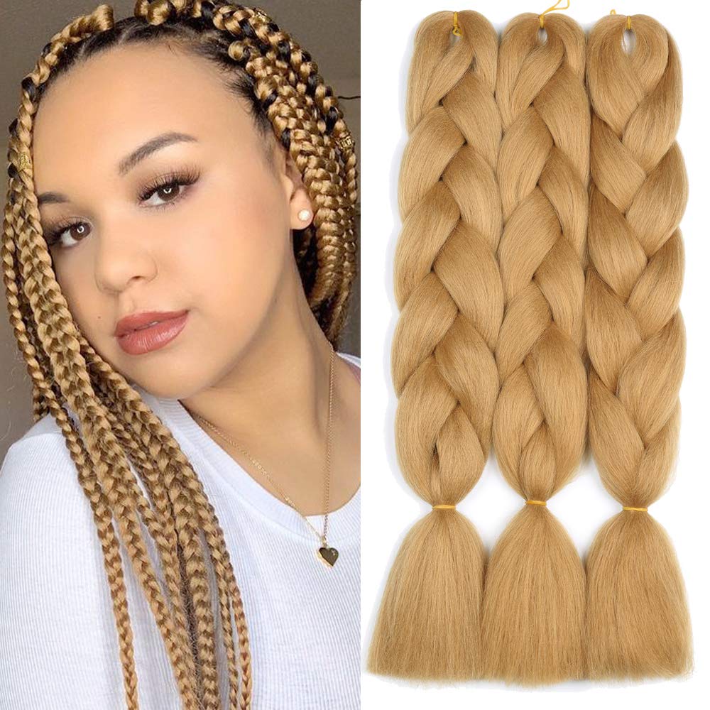 SHAROPUL Original Jumbo Braids Hair Extension 3pcs Bronze 27# Color Dirty Blonde 24inch 100g/pc For Twist Box Crochet Braiding Hair
