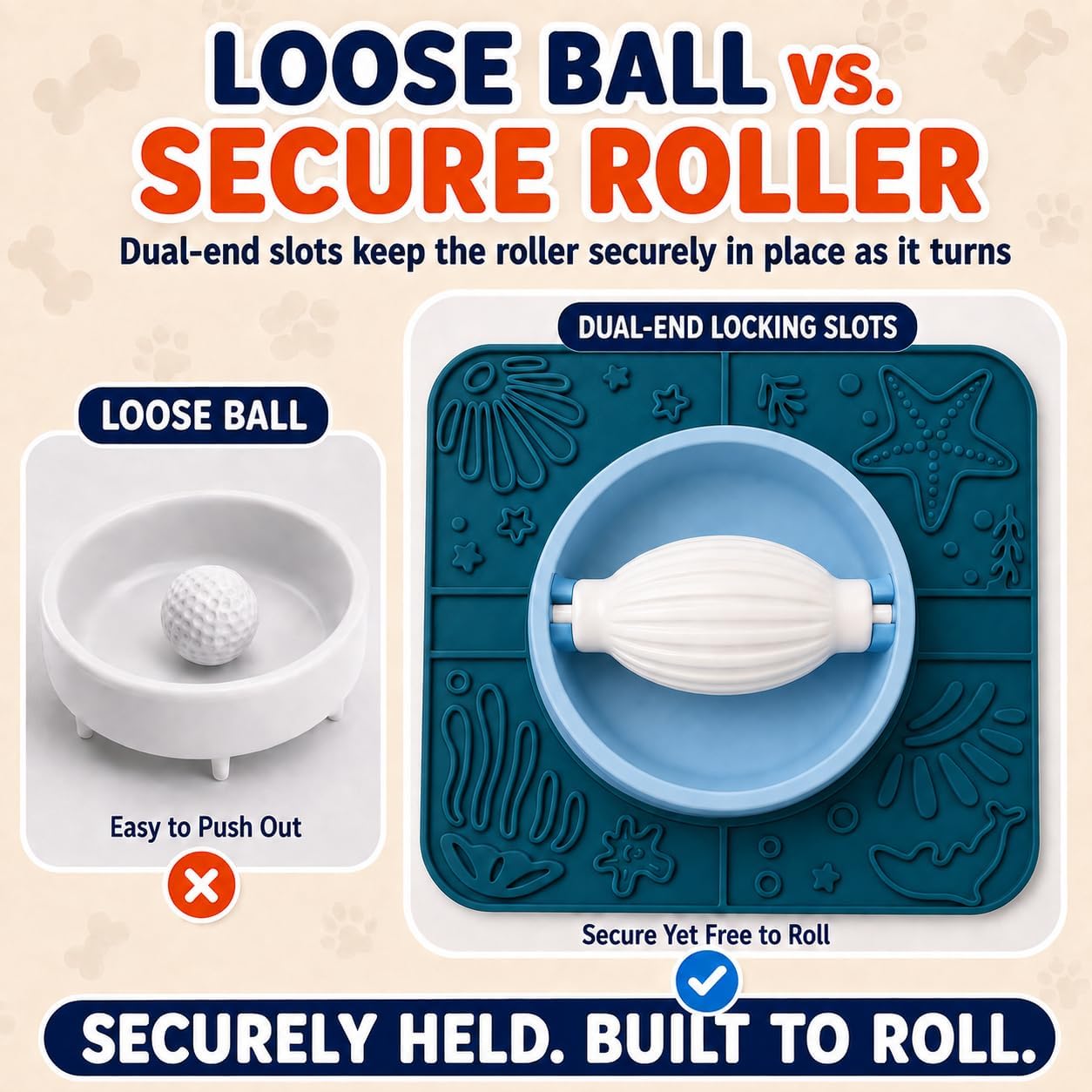 Silicone Dog Lick Bowl & Lick Mat, 12 fl oz Slow Feeder with Dual-Slot Locking Rolling Ball for Yogurt, Bone Broth & Wet Puppy Food, Enrichment Toy for Anxiety & Boredom Relief, Mist Blue image 2