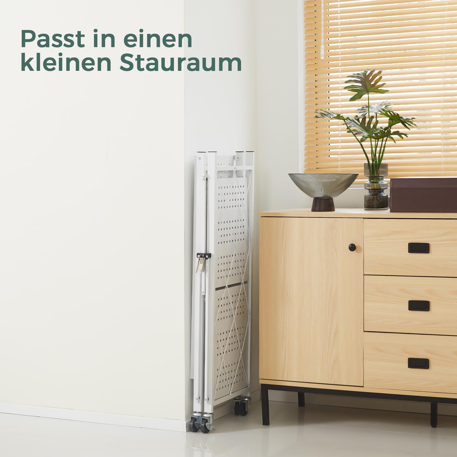 DEANIC Klappregal, 3 Regal Bücherregal, Küchenregale mit Rollen, Metallregal zur Aufbewahrung für Wohnzimmer, Speisekammer (61 x 85 x 28 cm,Weiß)