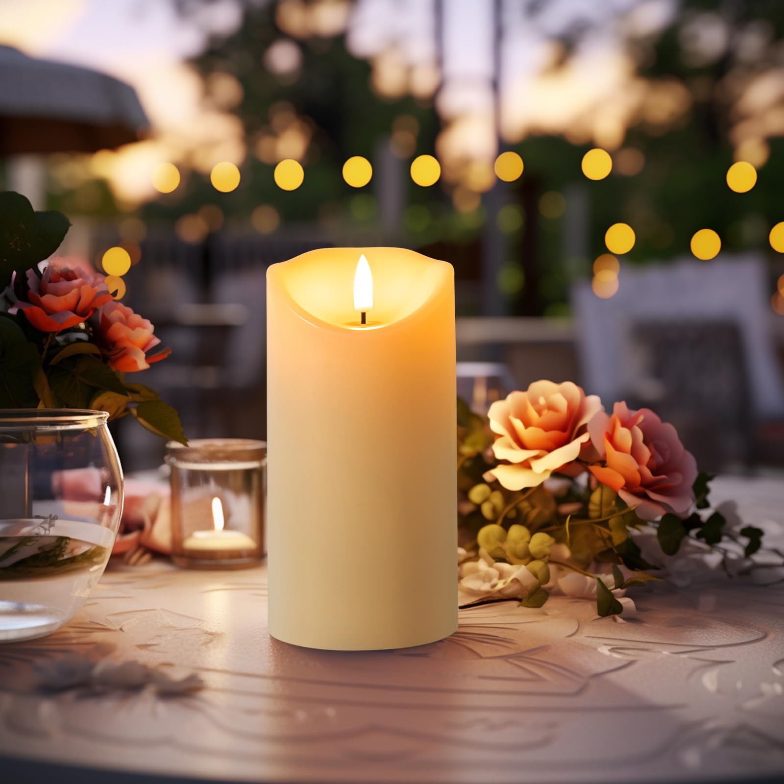 Candele tremolanti senza fiamma con telecomando, candele in vera cera a batteria con timer, set di 3 candele a LED per matrimonio/compleanno/decorazione della casa (avorio)