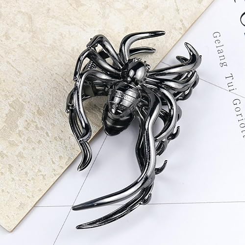 Miniatura 6 de Pinzas de pelo de Halloween para cabello fino, 1 pinza de metal con diseño de araña negra para mujer, accesorios para el cabello de Halloween,
