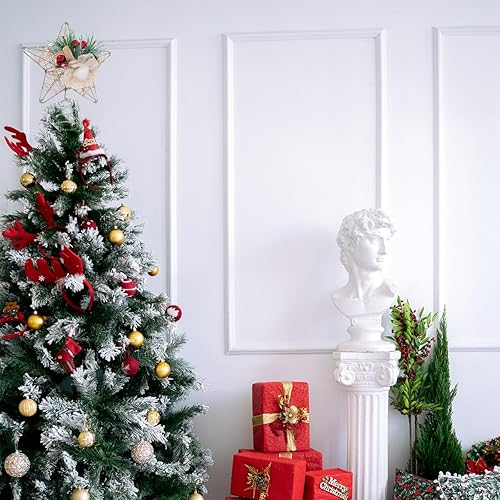 Miniatura 6 de Decoración de estrella para árbol de Navidad, decoración rústica de pino de bayas rojas con acebo para vacaciones, interiores, festividades, hogar,