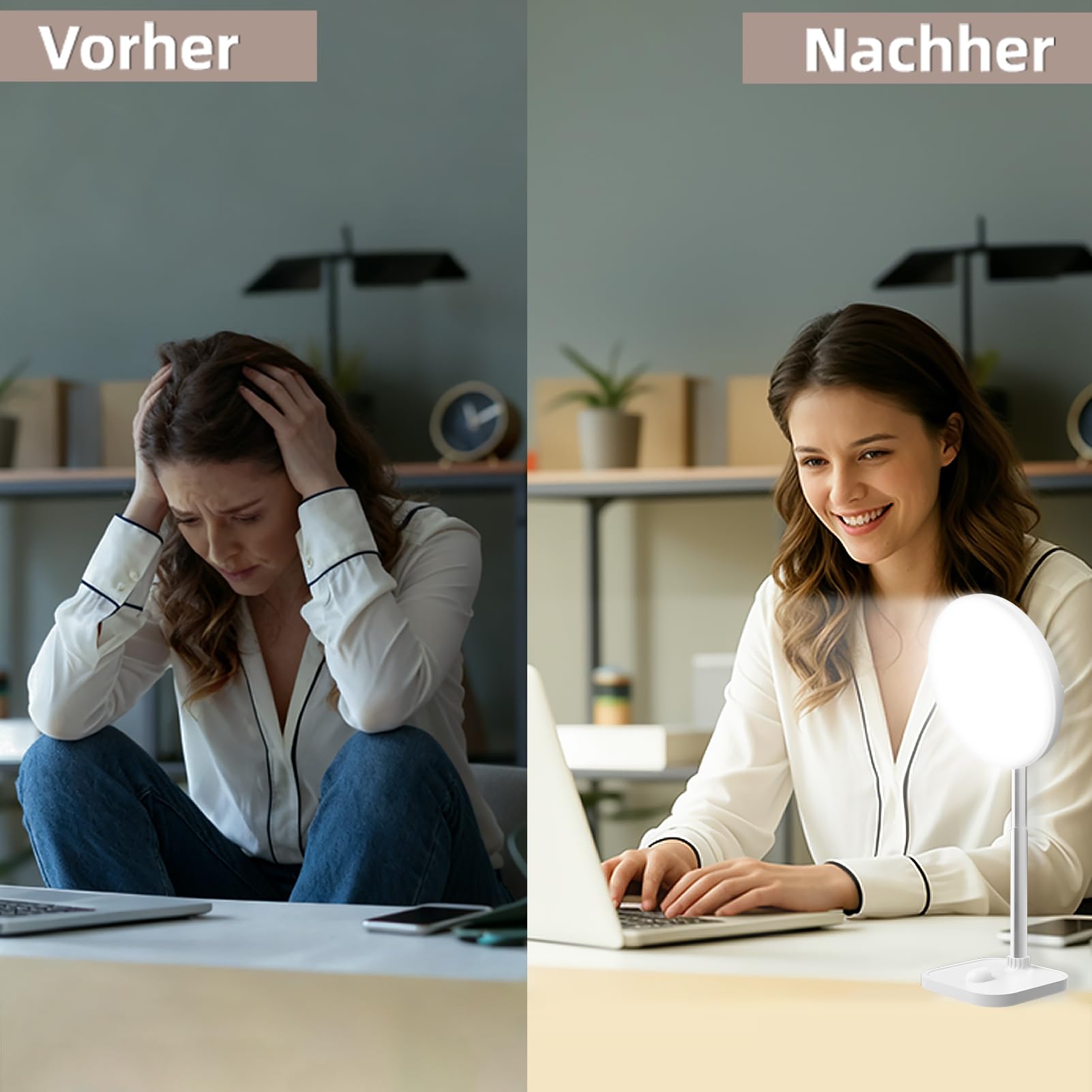 Lampada per luminoterapia 15000 Lux, Lampada luce diurna 3 temperature di colore, 5 intensità luminose regolabili, con timer e telecomando, porte USB-A, per casa e ufficio