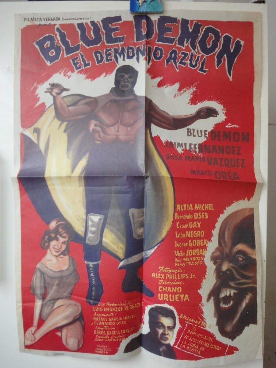 Original Mexican Movie Poster Blue Demon El Demonio Azul Jaime Fernandez Mario Orea