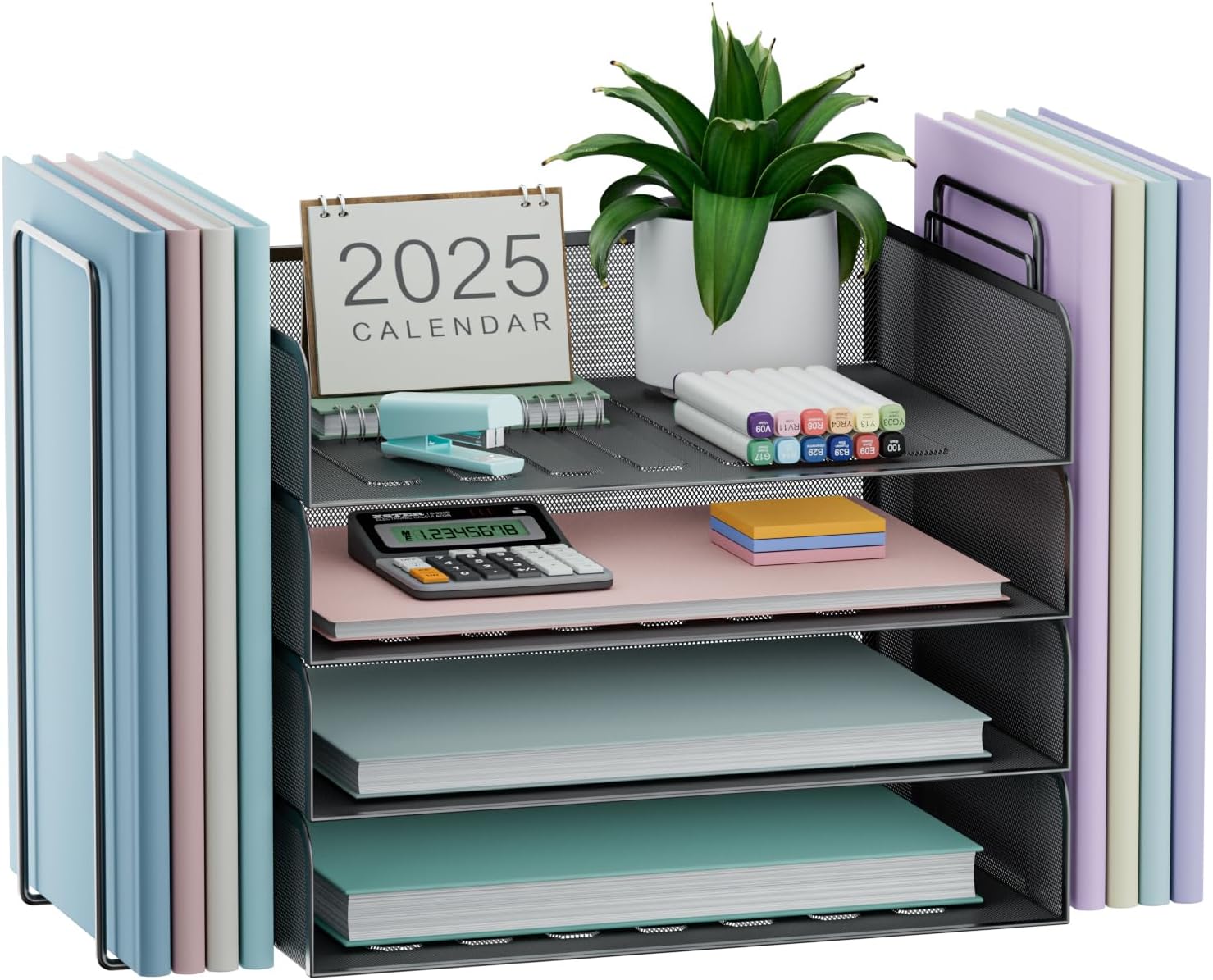 4 Tier Stackable Paper Tray Organizer for Desk, Office Desk Accessories, Paper Sorter Organizer for Letter/A4 Office File Folder Holder (Black, 19.2" x 9.7" x 10.2")