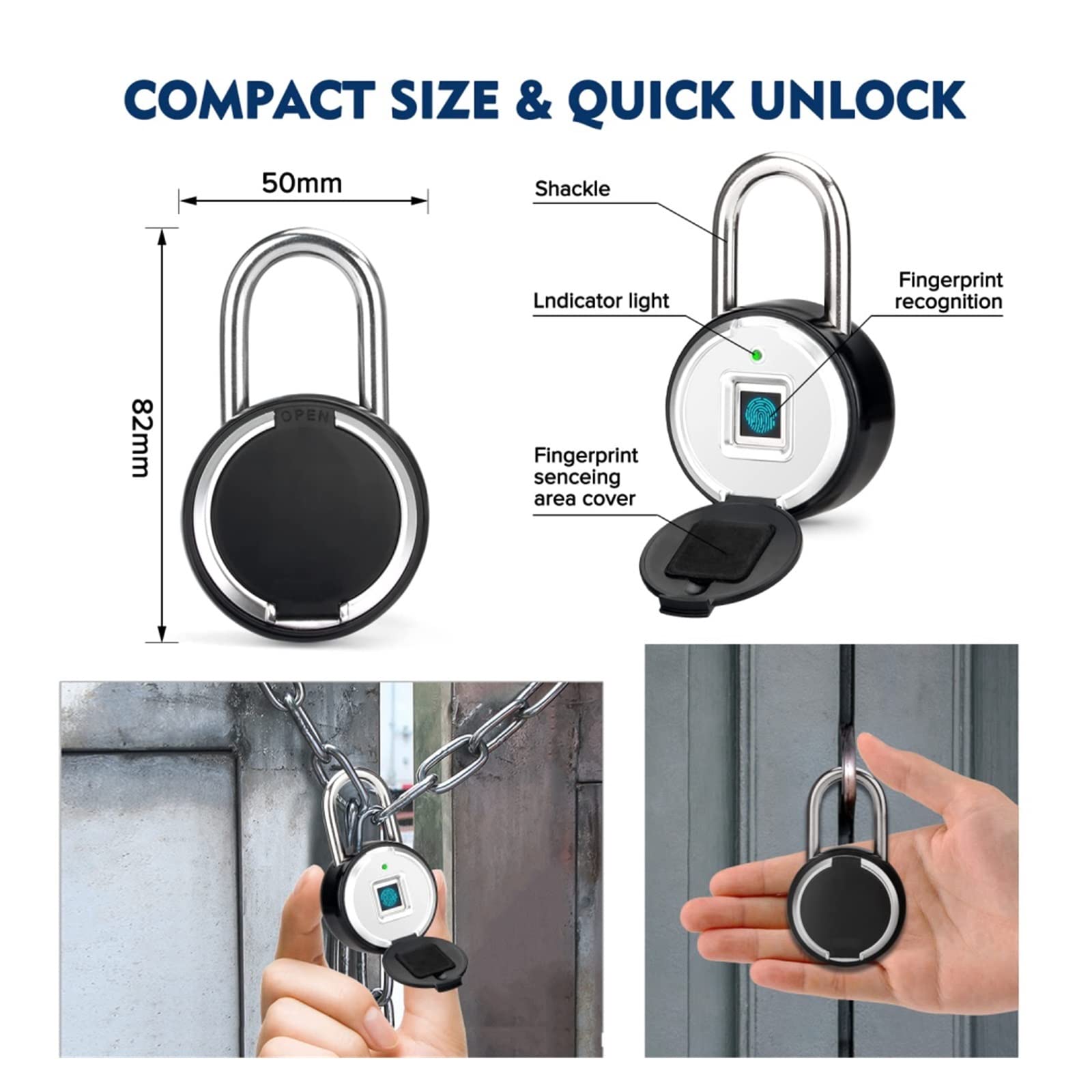 Serrure connectée, Cadenas d'empreinte digitale intelligent Tuya serrure de porte électronique APP déverrouillage à distance Protection de sécurité étanche,Construite pour durer(Tuya 1)