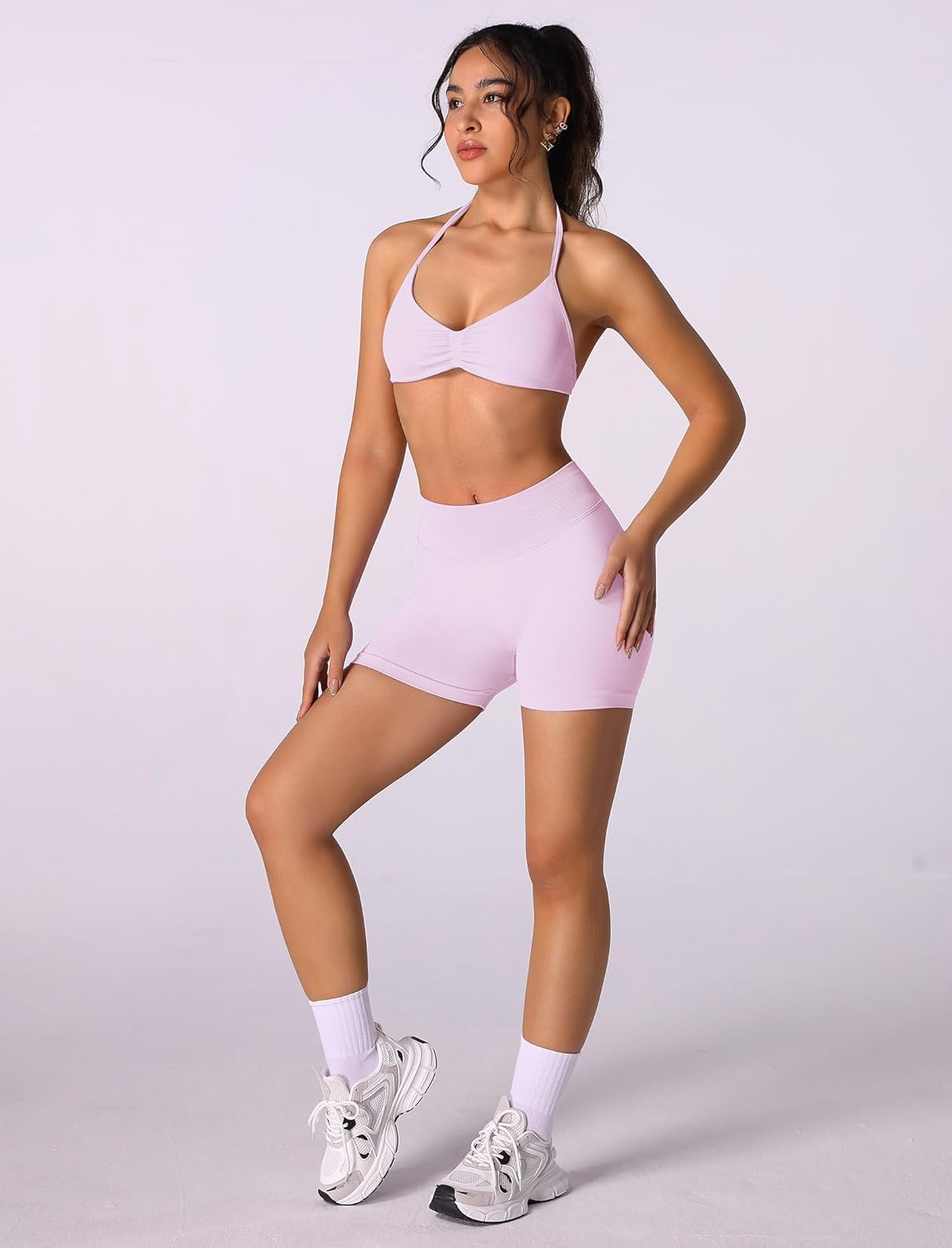 ABOCIW Women Seamless Halter Sports Bra Open Back Padded Gym Workout Crop Tank Tops Low Impact Bra