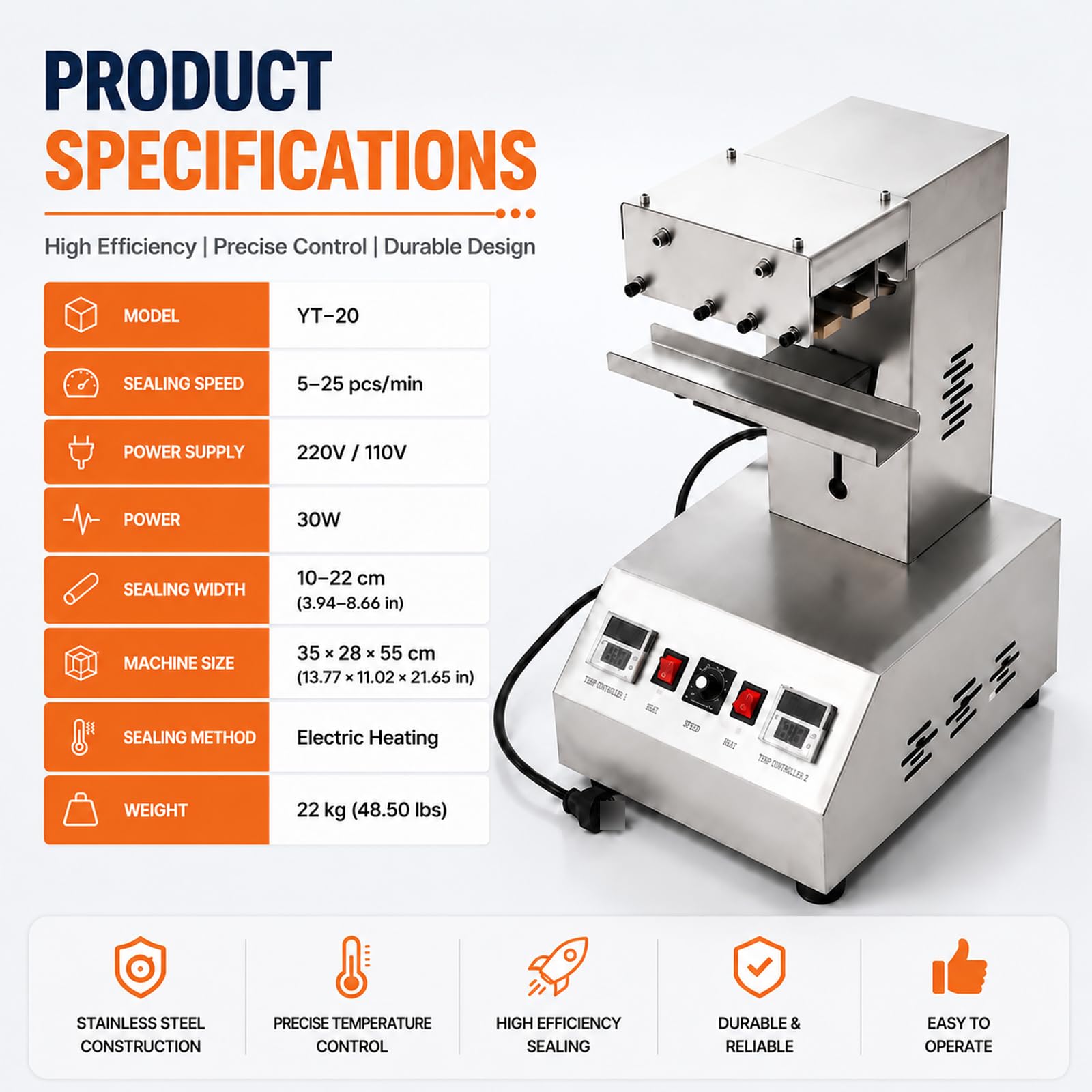 Sellador eléctrico de tubos de plástico, 0-300°C | 5-20 piezas/minuto, acero inoxidable 304, sellador de tubos de calentamiento semiautomático para compuestos y aluminio