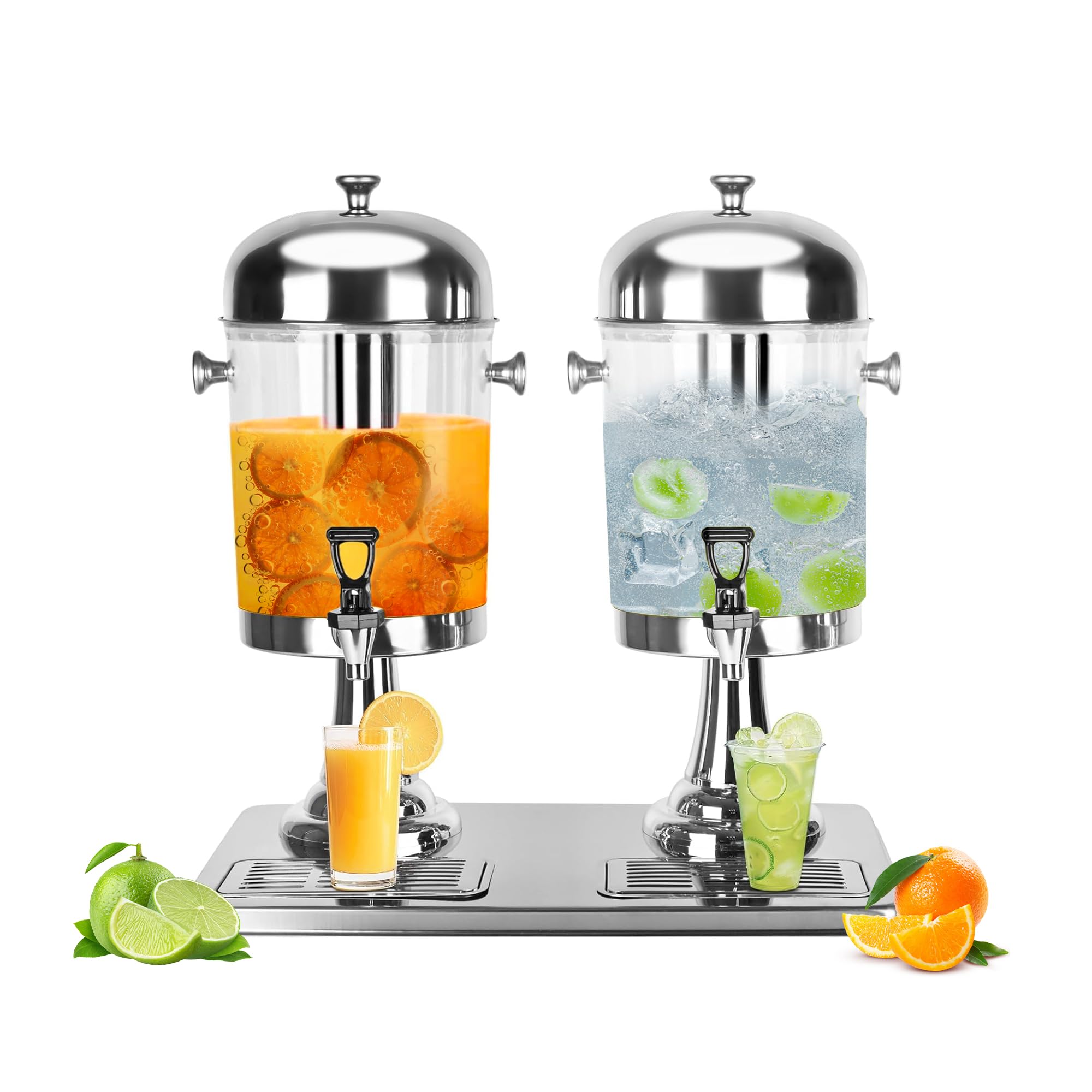 Dispenser per bevande da 4,4 galloni per feste con nucleo di ghiaccio e vaschette antigoccia, in acciaio inox Dual Catering, dispenser per bevande fredde con supporto per feste, matrimoni, buffet