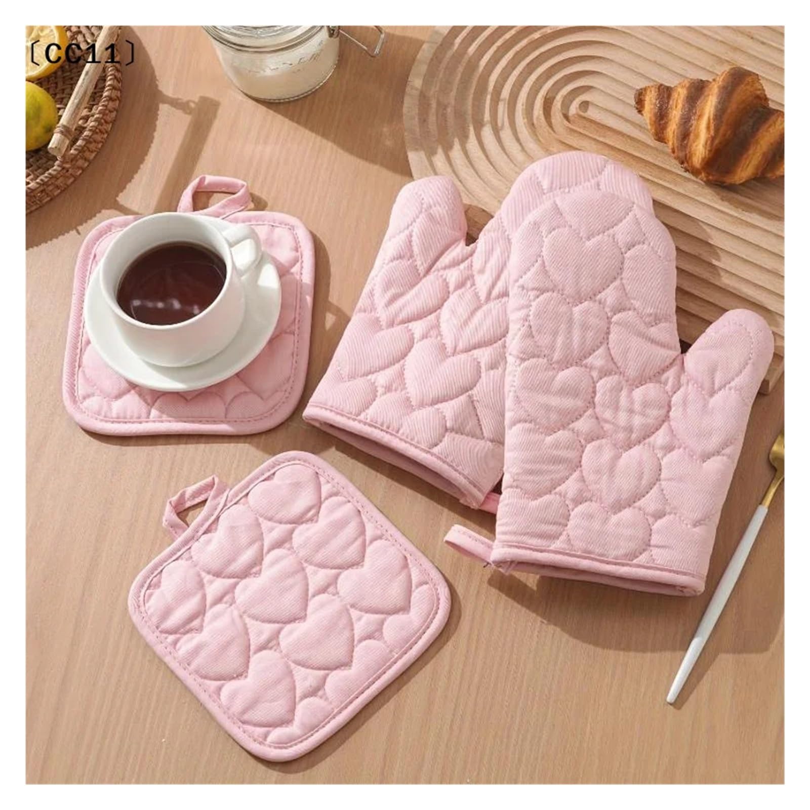 MRKU Backhandschuhe, Ofenhandschuhe, kompatibel mit 4-teiligem Topflappen-Set für die Küche