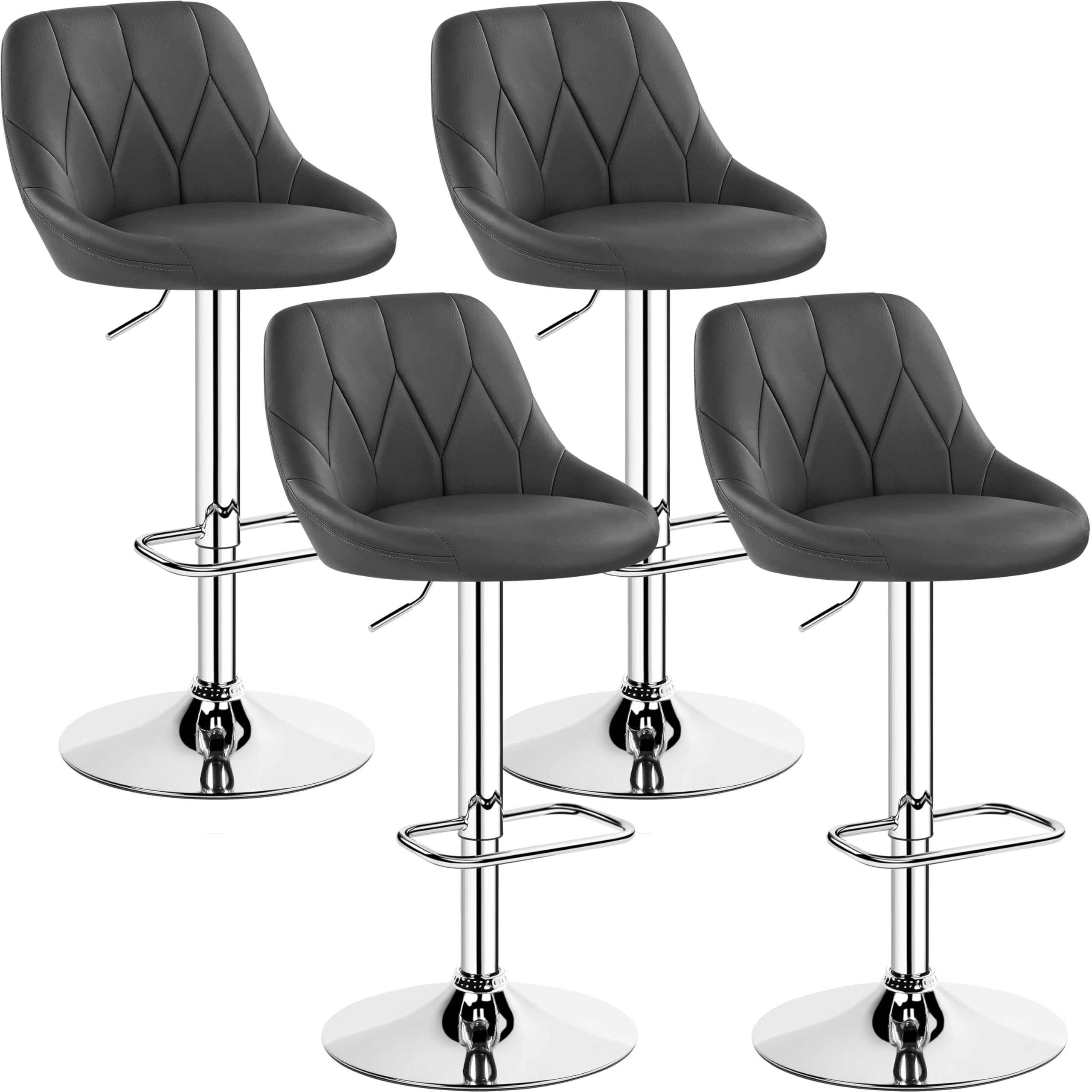 Yaheetech Set of 4 Adjustable Height Bar Stools 86-107.5cm Bar Chairs Swivel Seat Footrest Square Metal Frame Dark Grey