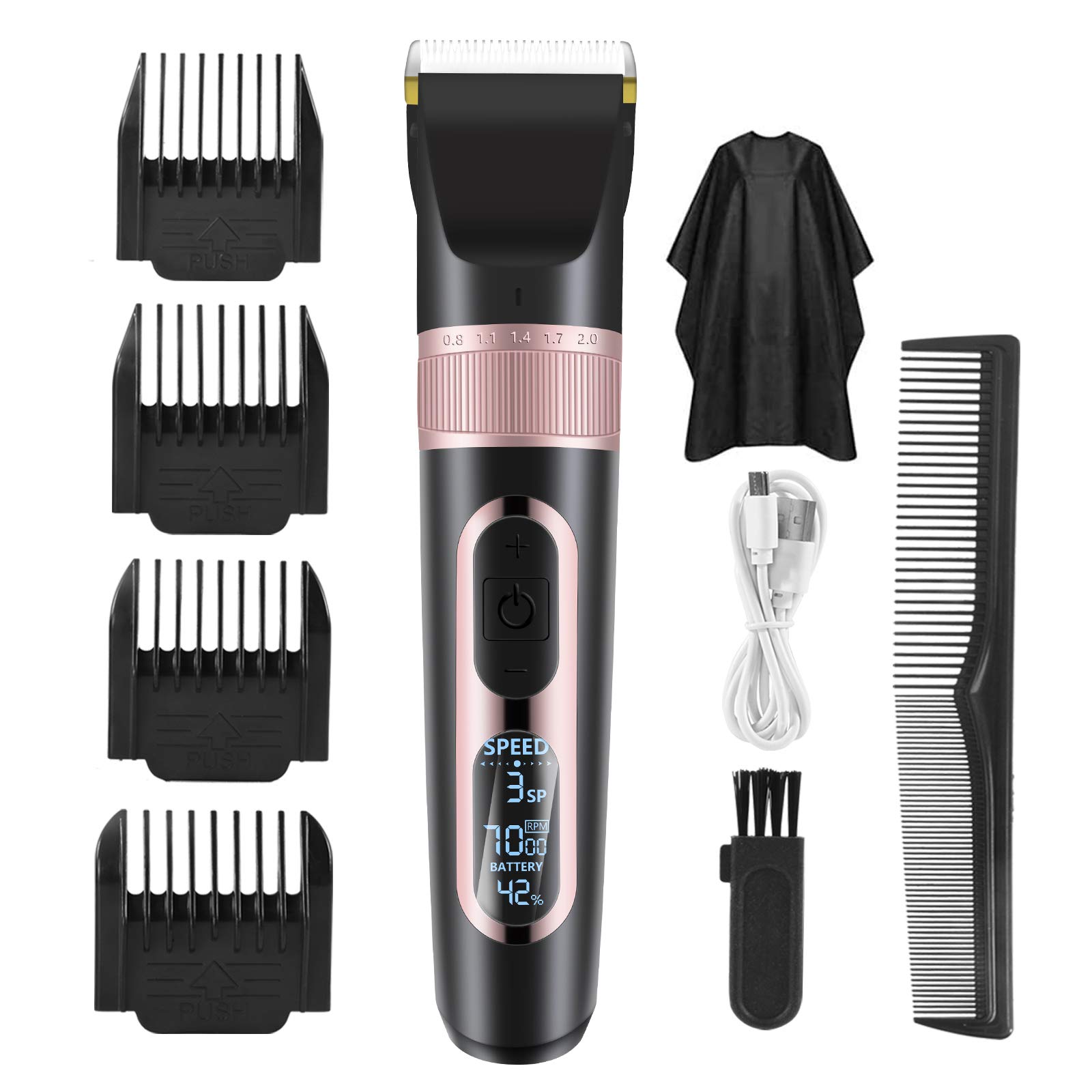 Hair Clippers for Men Professional Cordless Hair Trimmer Rechargeable Mens Haircut Grooming Set with LED Display and 4 Guide Combs for Heads, Beards，all Body Grooming Kit