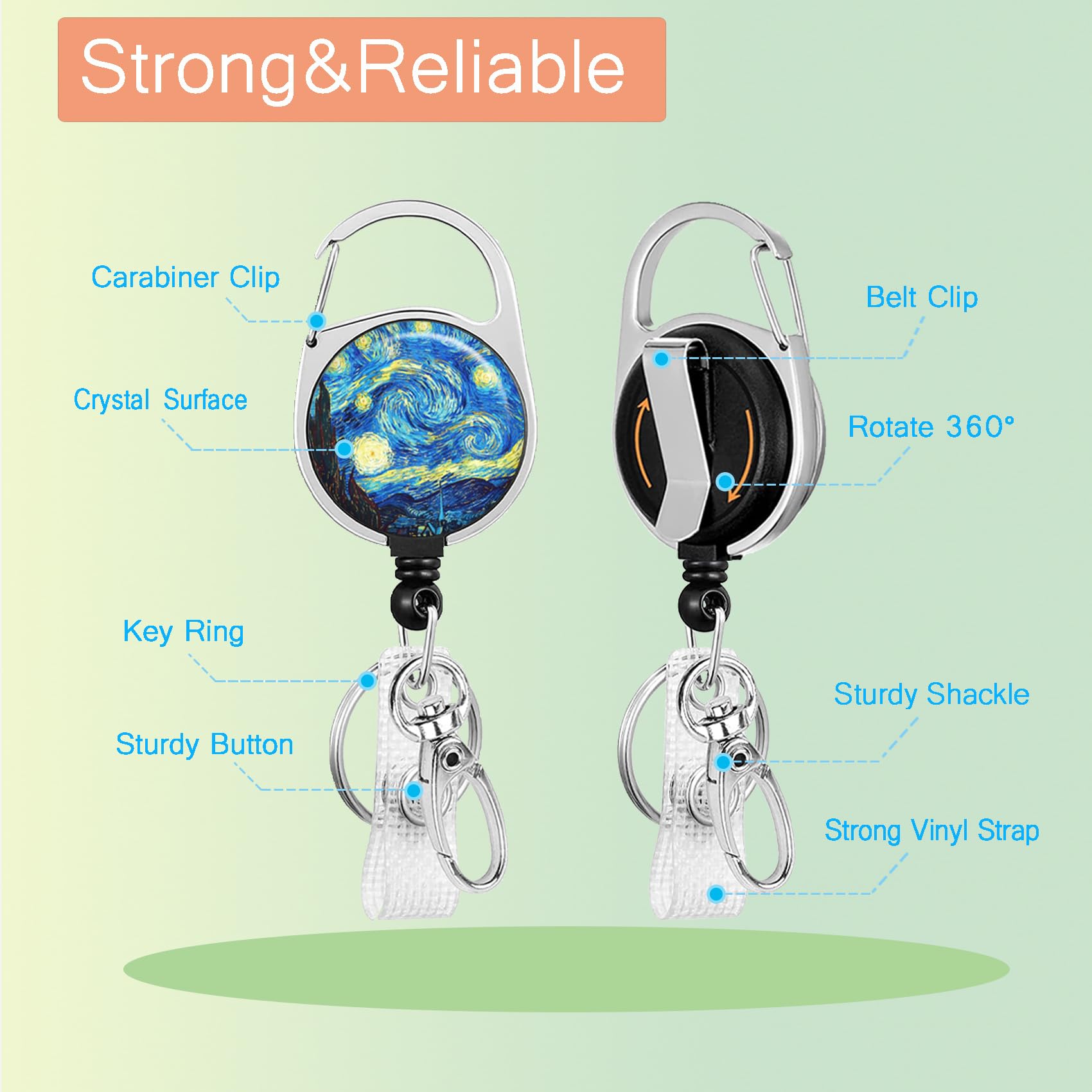 UTGYRRIK Badge Reel With Vertical ID Holder - Retractable, Swivel Clip, Star & Moon Design - View #2