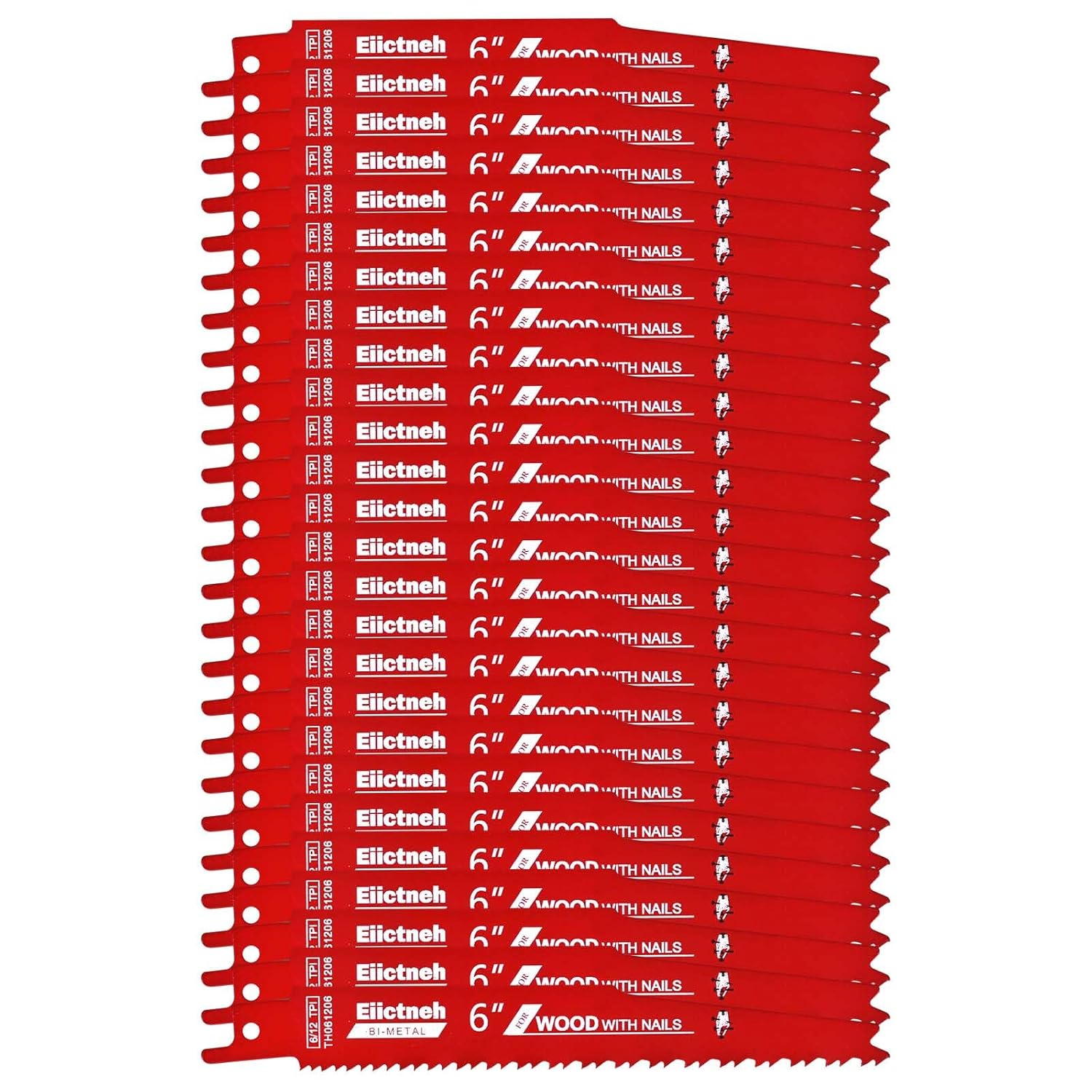 25 Pack 6 Inch 6/12 TPI Stud and Nail Bi-Metal Reciprocating Sawzall Blades – Ideal for Cutting Nail-Embedded Wood, Metal, PVC, and More – Universal Fit with Storage Case