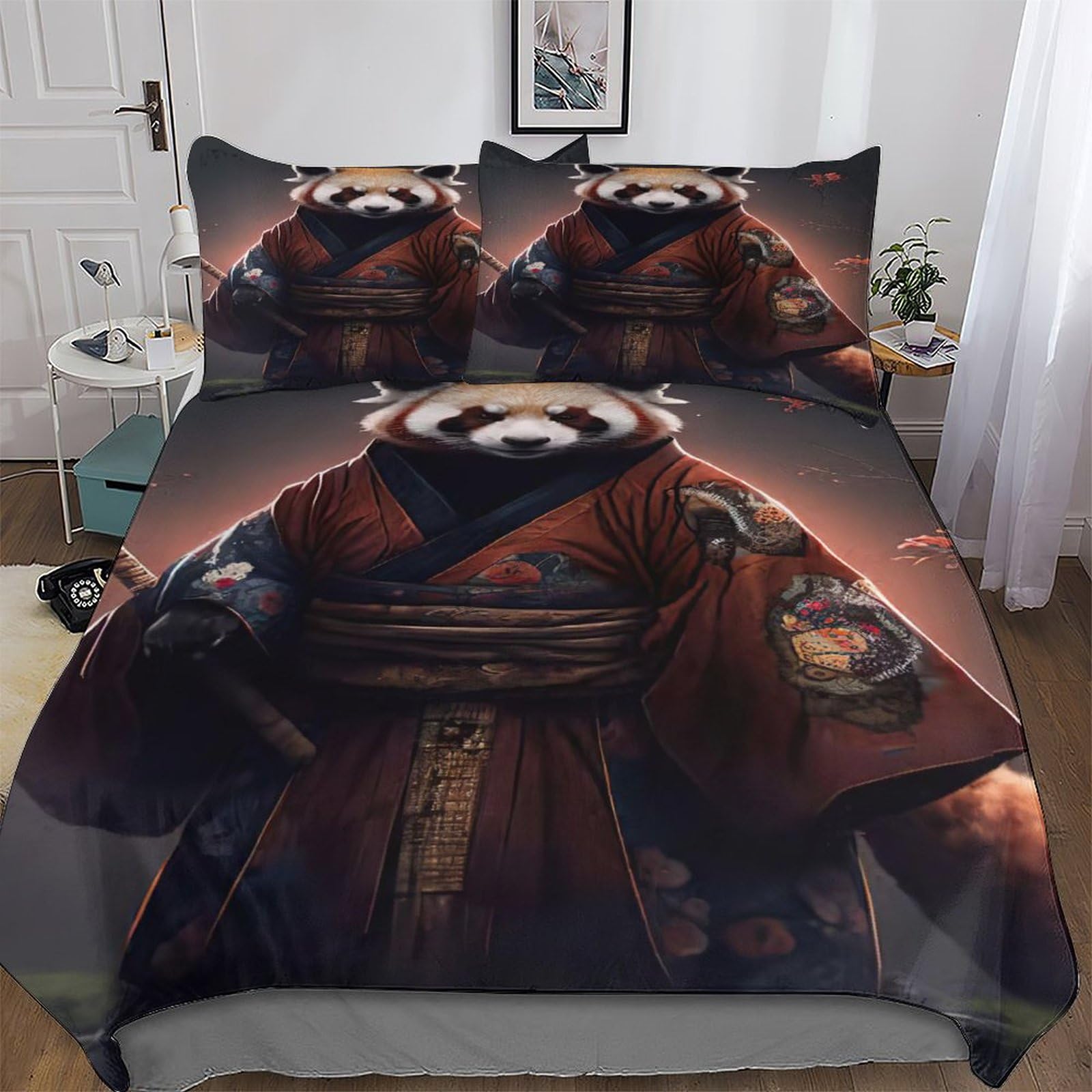 Housse de couette panda 3D lit double 200x200 parure hypoallergénique chambre enfant ado