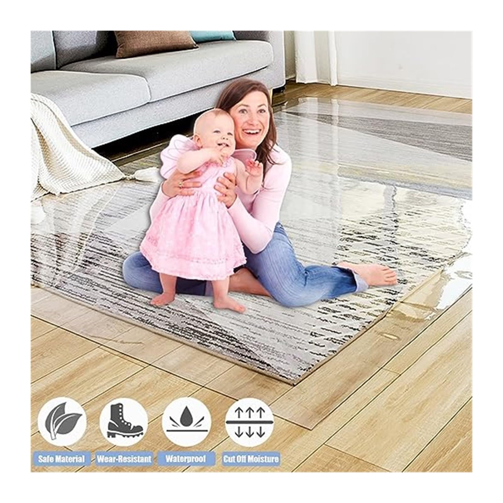 Tapis de Protection de Sol Transparent Extra Large pour parquet, imperméable, en Vinyle et Plastique, 90 cm x 150 cm. Idéal pour la Maison ou Le Bure