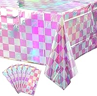 Vista 18 de Paquete de 3 manteles de plástico iridiscentes con auto de carreras, desechables, brillantes con láser rojo y negro, mantel rectangular de aluminio