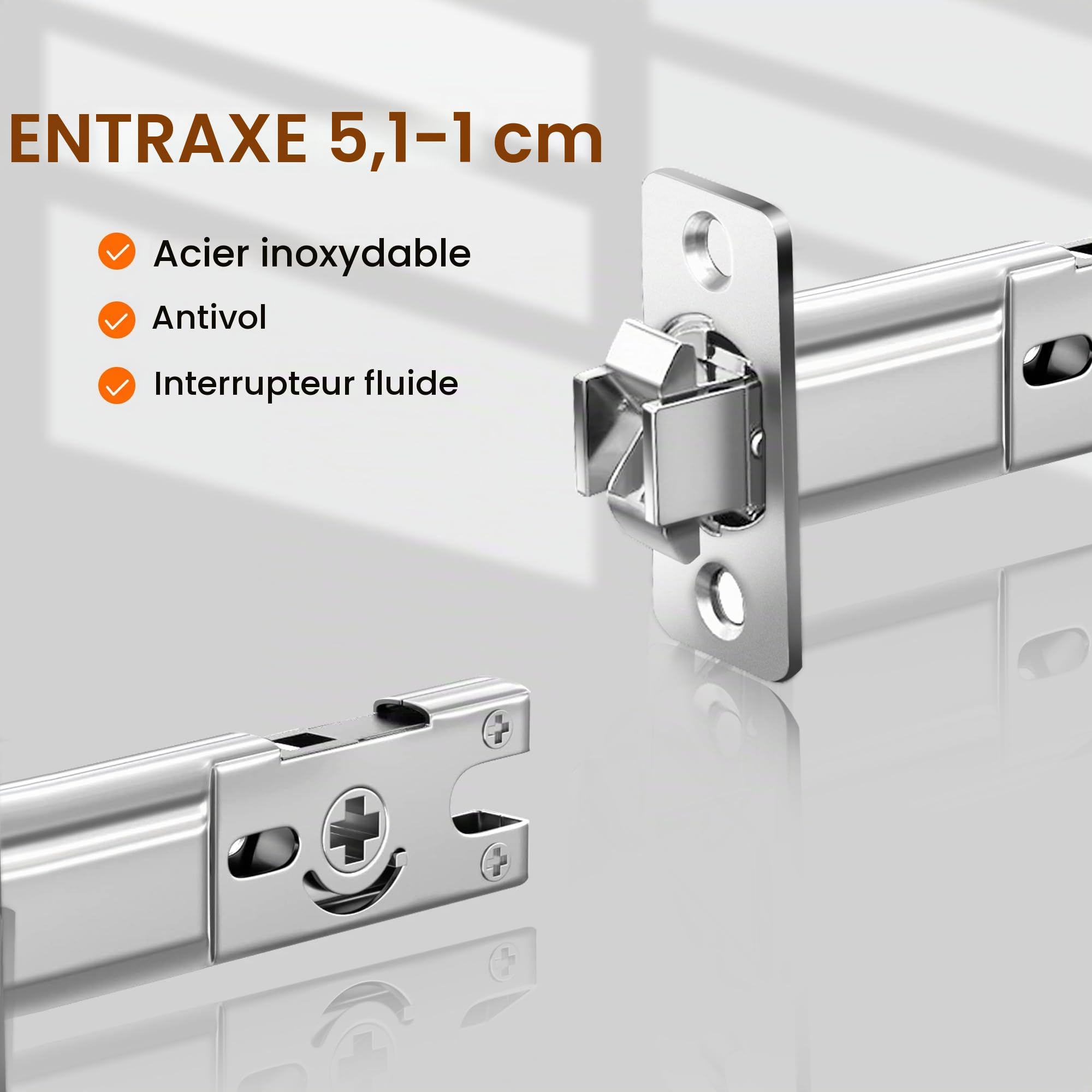Serrures à mortaiser Serrure pour porte coulissante Serrure à cylindre carré Serrure de porte coulissante à clé Serrure de porte encastrée invisible Argenté - 66 mm