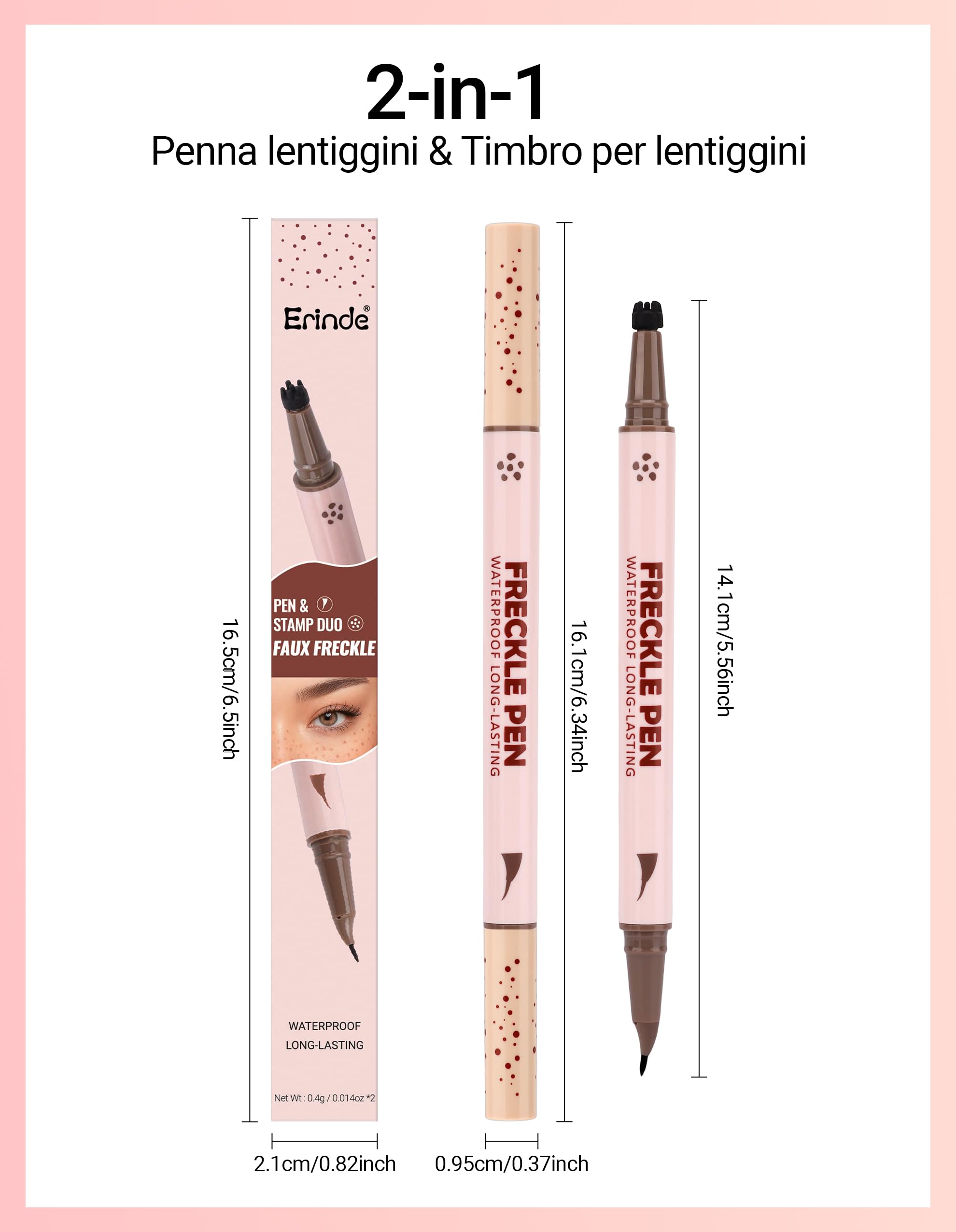 Erinde 2 in 1 Doppia Punta Penna per Lentiggini & Tampone per Lentiggini, Impermeabile e Durevole Freckle Tattoo, con Punta Precisa a 15°, Realistico Tatuaggio Liquido Naturale per Lentiggini #01+02