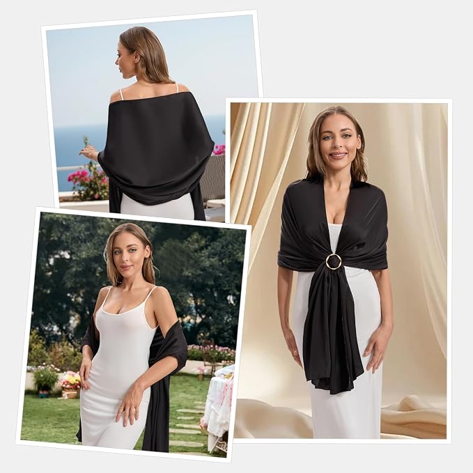 Chal satinado para mujer moda formal elegante miniatura 5