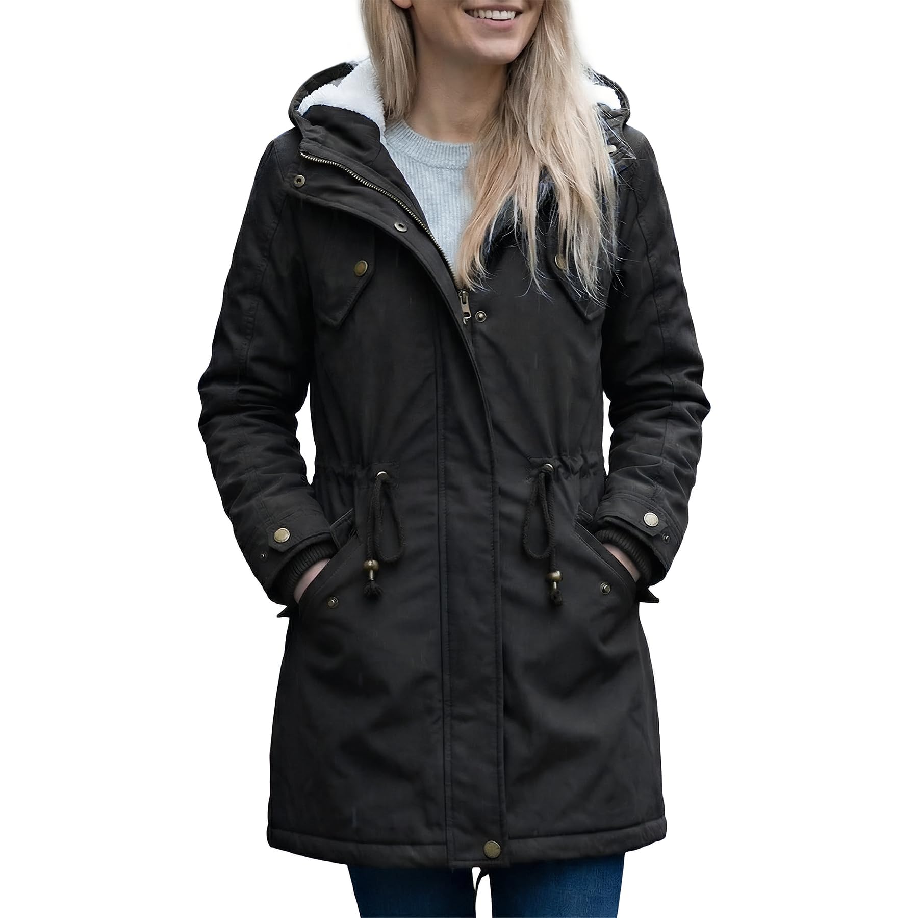 YYNUDA Manteau Femme d'hiver Chaud Parka Mi-longue Veste d'hiver Blouson à Capuche épais Fourrure Blouson avec Capuche Grande Taille