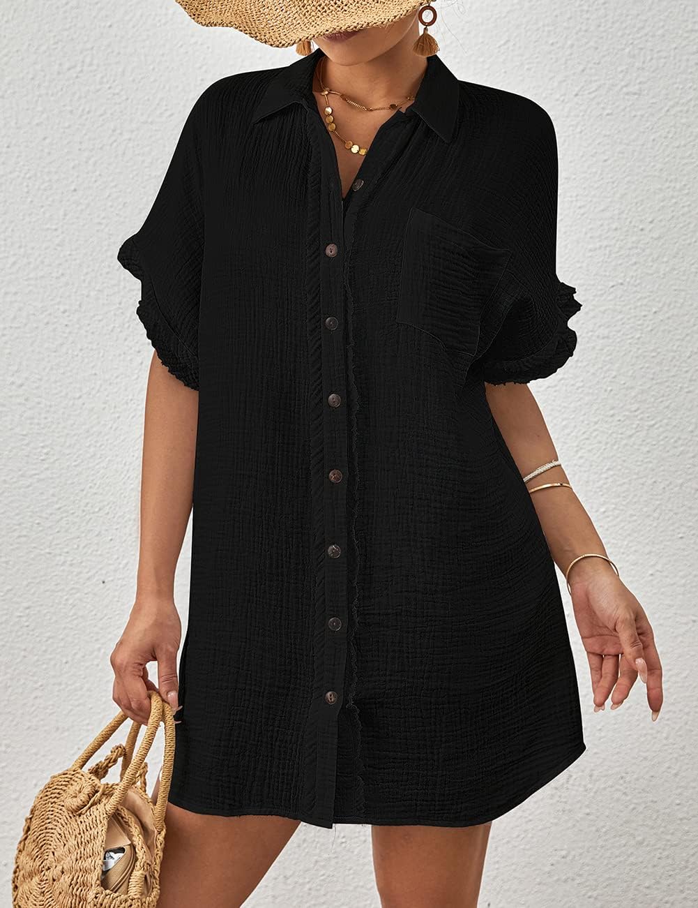 Bsubseach Women Swimsuit Coverup Button Down Bathing Suit Cover Ups for Swimwear Short Sleeve Bikini Beach Shirt - Image 3