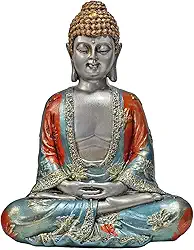Buda Hindu Tailandês Tibetano Estátua Marrom Grande de 22 cm (Prata C/Verde)