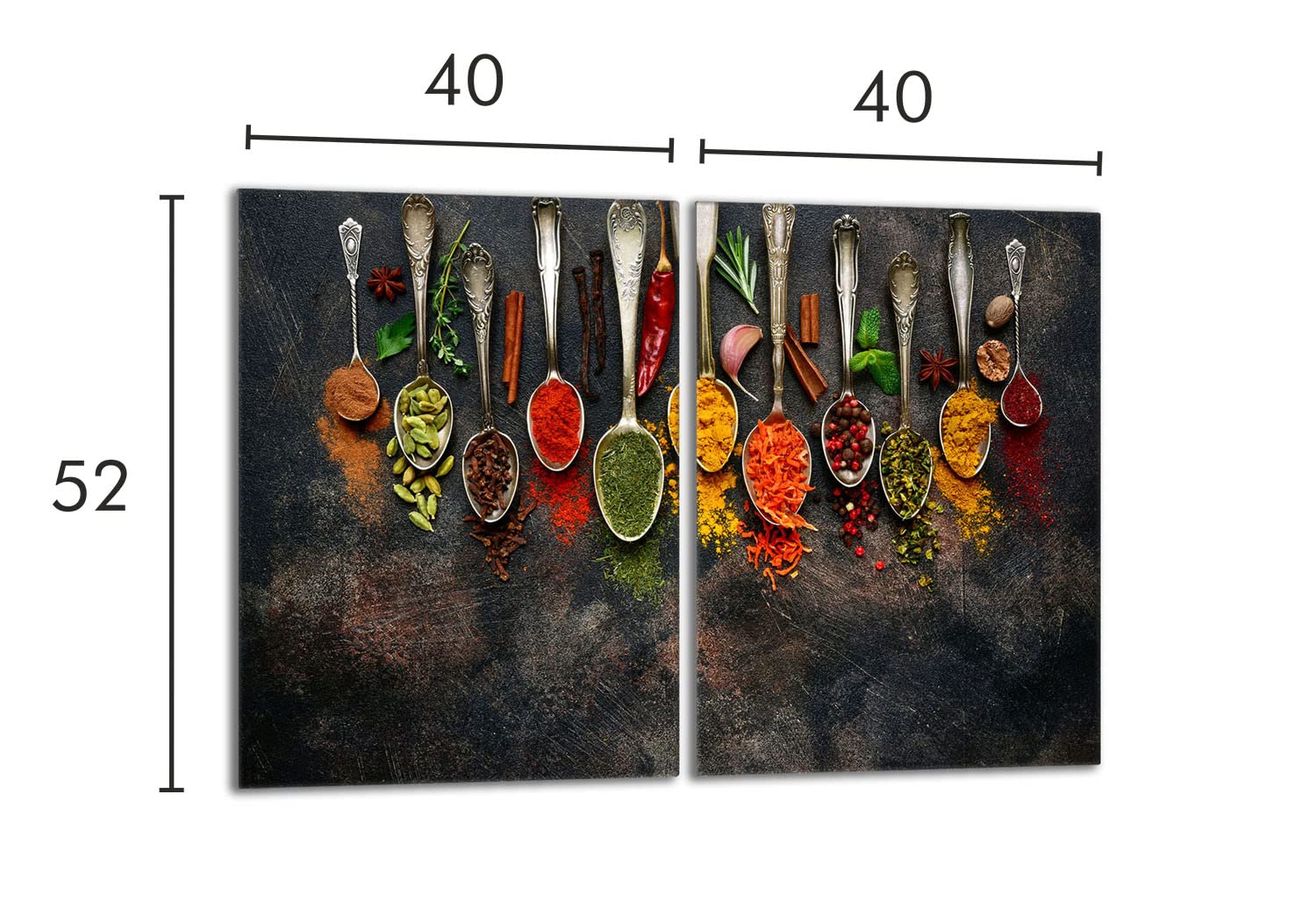 Tabla de cortar decorativa de cristal templado y cubre vitro, Placa protectora de vitrocerámica 40 x 52 cm 2 piezas, para inducción, protección contra salpicaduras, decoración, ESPECIAS