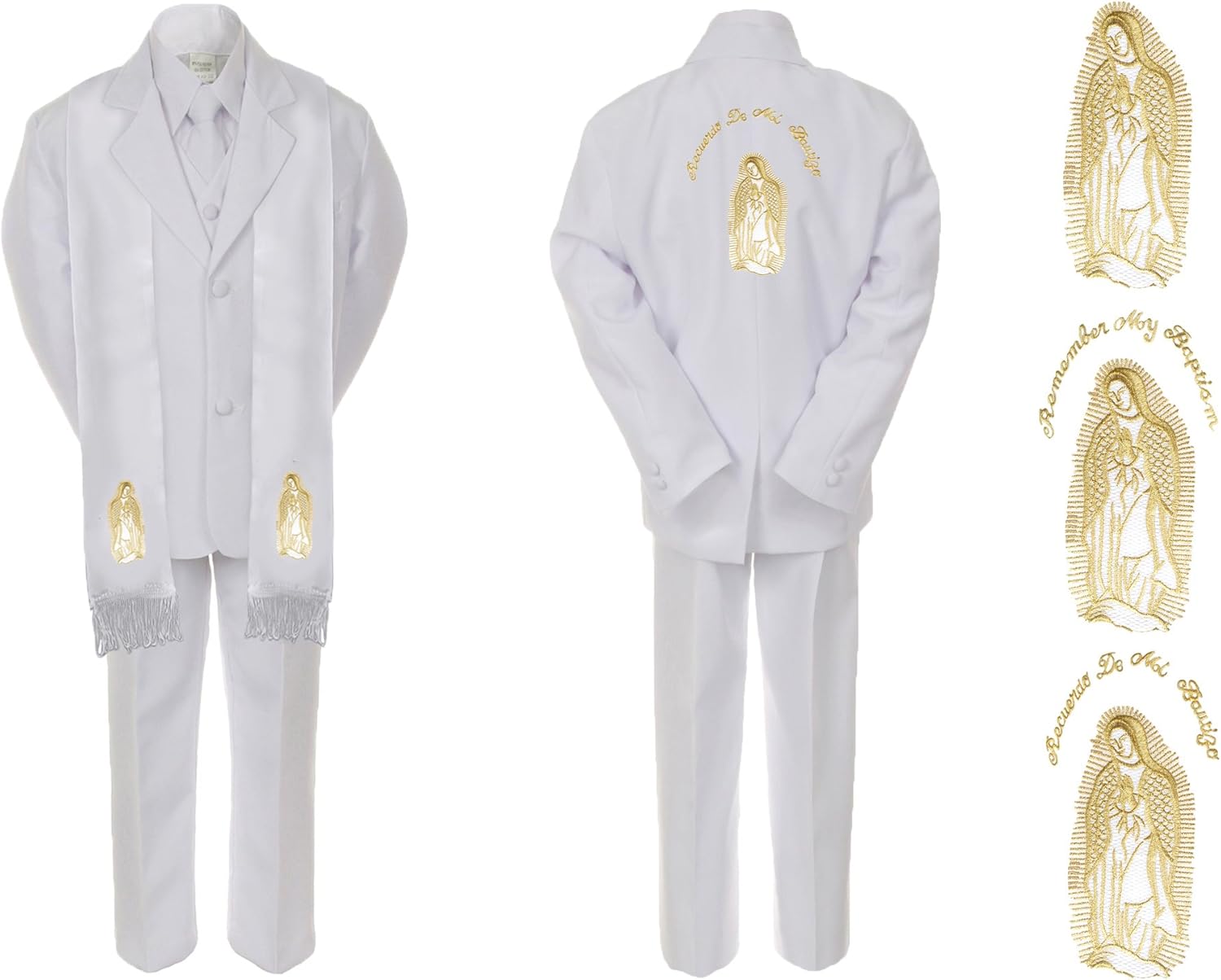 Baby Boy Christening Baptism Communion White Suit Mary Maria On Stole Back Sm-7